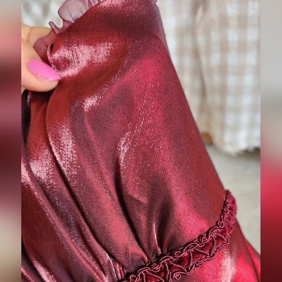 90s Y2K Fairy Whimsygoth Milkmaid coquette prom Red Satin shimmer 8 - Picture 12 of 14